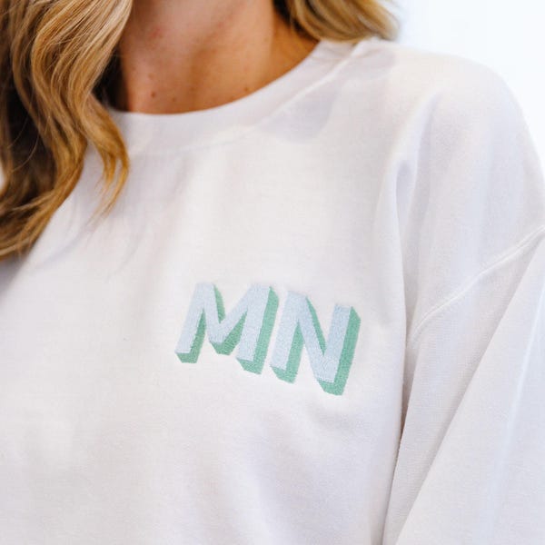 Embroidered Shadow Monogram Sweatshirt // Monogrammed Sweatshirt, Personalized Crewneck Sweatshirt, Cute Monogram Sweatshirt, Gifts for Her