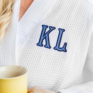 Embroidered Monogram Waffle Knit Robe with Applique // Bathrobe, Luxury Bathrobe, Personalized Robe, Monogrammed Robe, Cozy Gift for Her