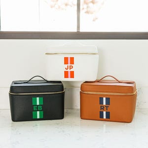 Gestreiftes Monogramm-Lederzug-Etui