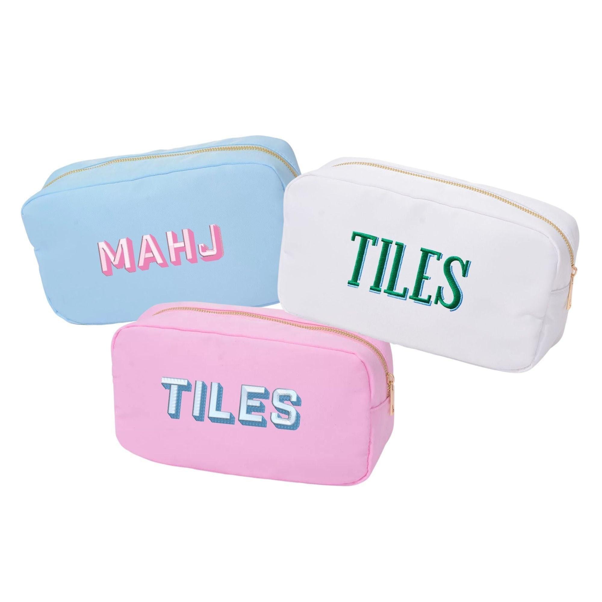 Embroidered Mahjong Large Nylon Pouch // Mahjong Tile Bag, Mahjong Accessories, Storage Bag, Cardholder Pouch, Mahjong Bag, Mah Jongg, Mahj