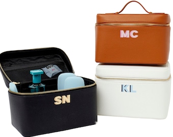 Shadow Monogram Leather Train Case // Personalised Vanity Makeup Case, Monogram Initial Cosmetic Bag, Toiletry Bag, Custom Make Up Bag