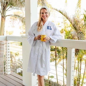 Embroidered Monogram Waffle Knit Robe with Applique // Bathrobe, Luxury Bathrobe, Personalized Robe, Monogrammed Robe, Cozy Gift for Her