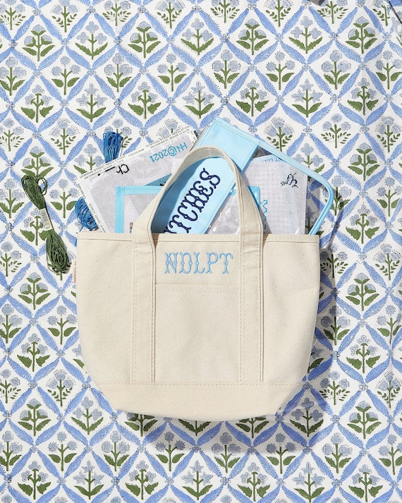 Needlepoint Canvas Project Tote // Needlepoint NDLPT Project Bag Storage // Embroidered Canvas Tote // Custom Bachelorette Name School