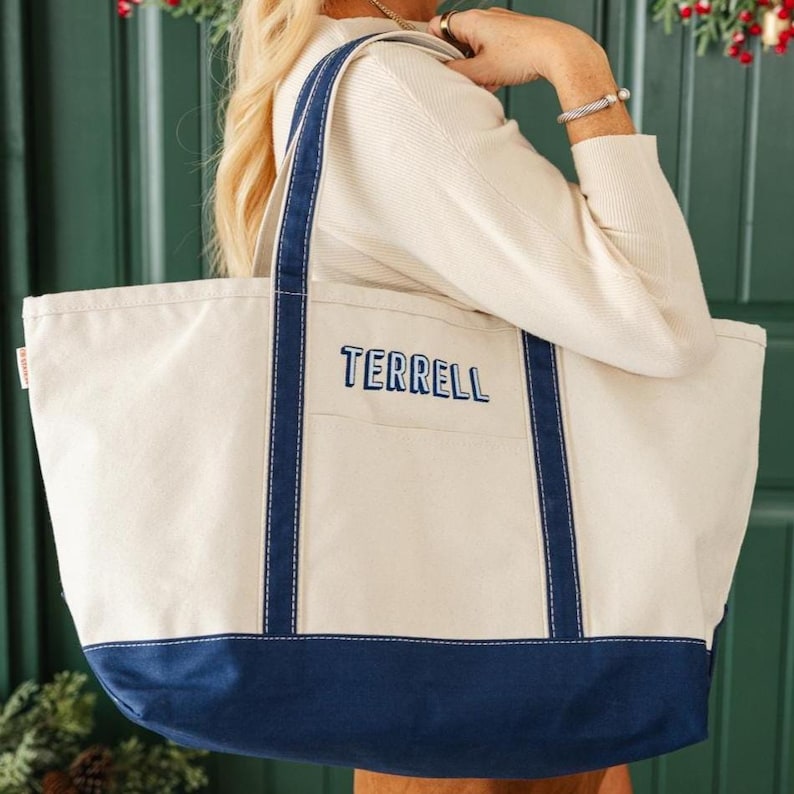 Etsy Seller Embroidered Monogram Canvas Tote // Custom Canvas Tote Bag, Name Tote Bag, Bridesmaid Gift Bag, Initials Custom Tote, Personalized Gift