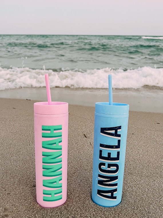 Personalized 16 oz. Matte Pastel Skinny Tumblers with Lids and