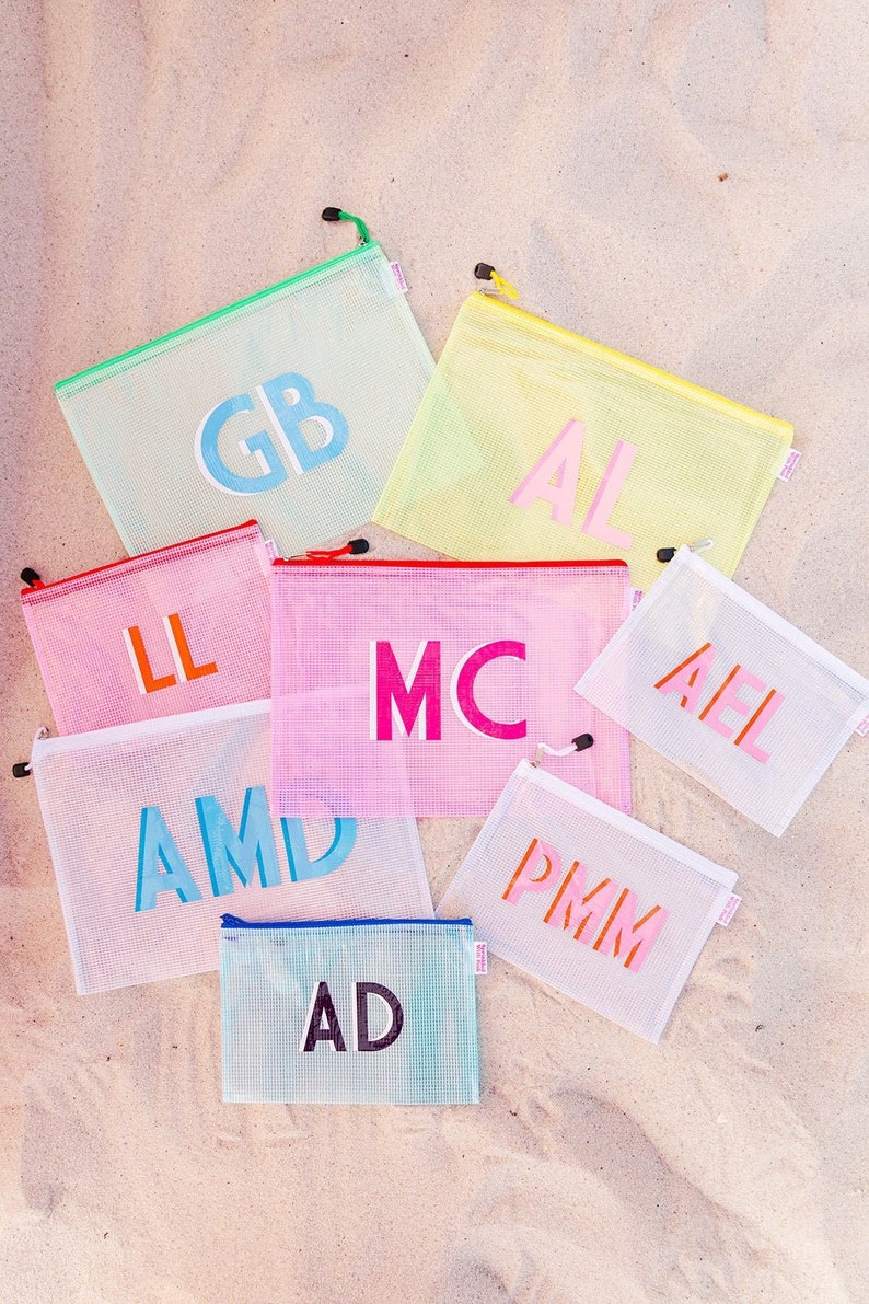 Shadow Monogram Pool Bag // Bridesmaids Wedding Custom Bachelorette Name School Everyday image 1