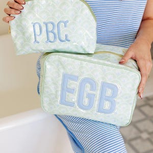 Embroidered Clear Coated Pouch // Personalized Floral Makeup Bag, Bridesmaid Gift, Custom Toiletry Bag, Gift for Her