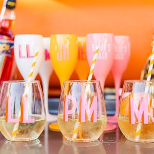 Shadow Monogram Stemless Wine Tumbler (Set of 4) - Bachelorette // Wedding // Party // Pool
