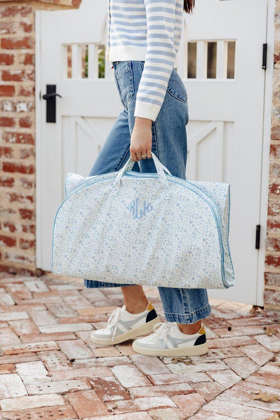 Embroidered Garment Bag // Bridesmaid Gift, Bride Gift, Travel Garment Bag, Canvas Bag, Floral Monogram Canvas Travel Bag, Dress Bag