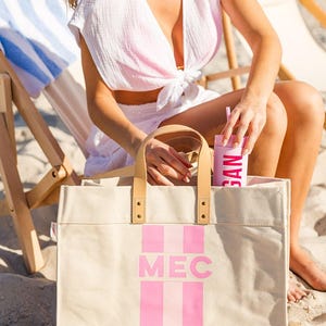 Striped Monogram Weekender // Personalized Name Tote, Bridesmaid Beach Tote Bag, Custom Shoulder Bag, Custom Tote Bag, Gift for Her image 5