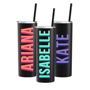Vaso de 20 oz con nombre personalizado // Vaso delgado personalizado con pajita, regalo con nombre personalizado, regalos para ella, vacaciones, viaje de chicas, despedida de soltera