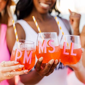 Shadow Monogram Stemless Wine Tumbler (Set of 4) - Bachelorette // Wedding // Party // Pool