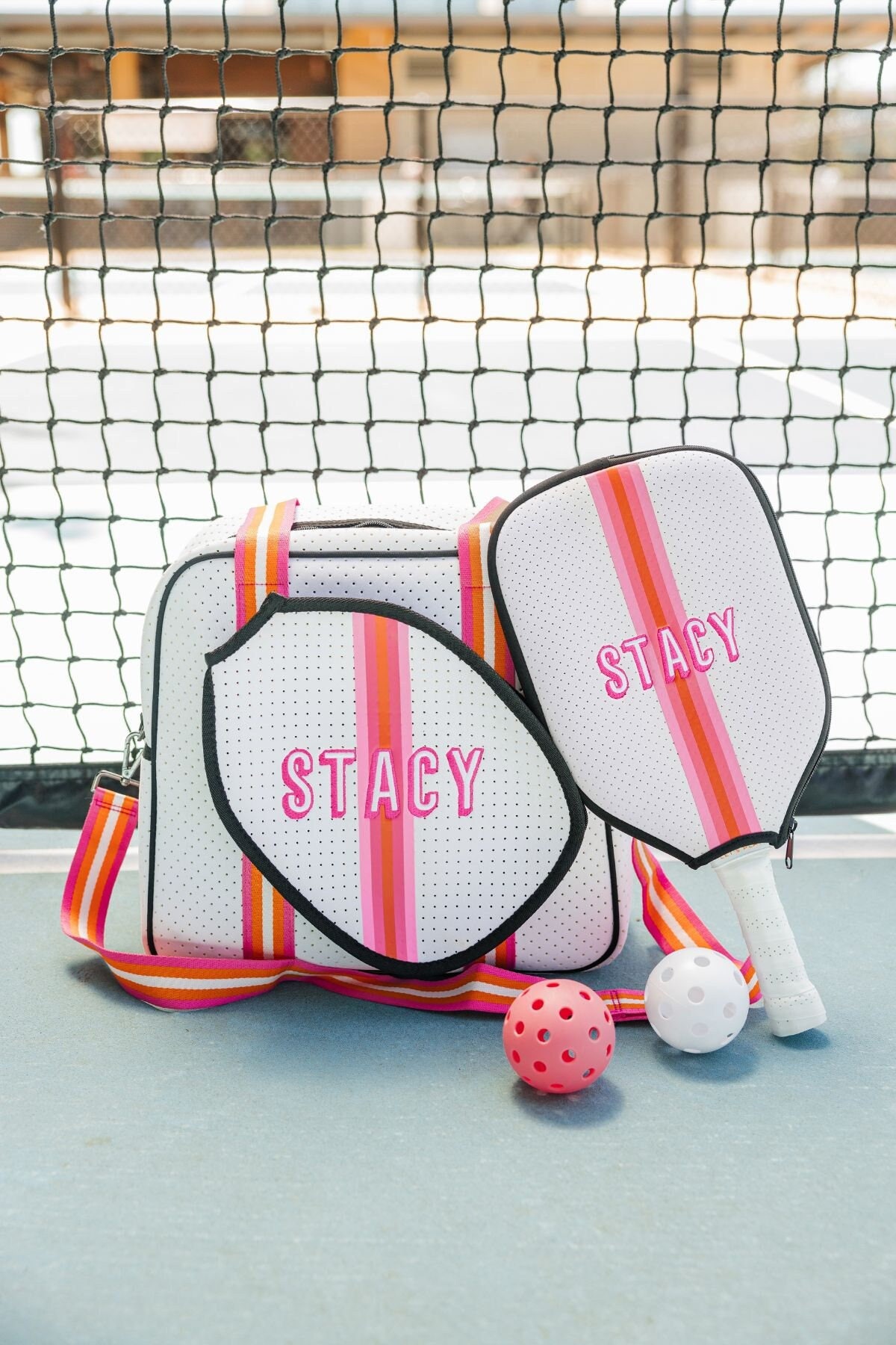 Striped Monogram Pickleball Paddle Cover