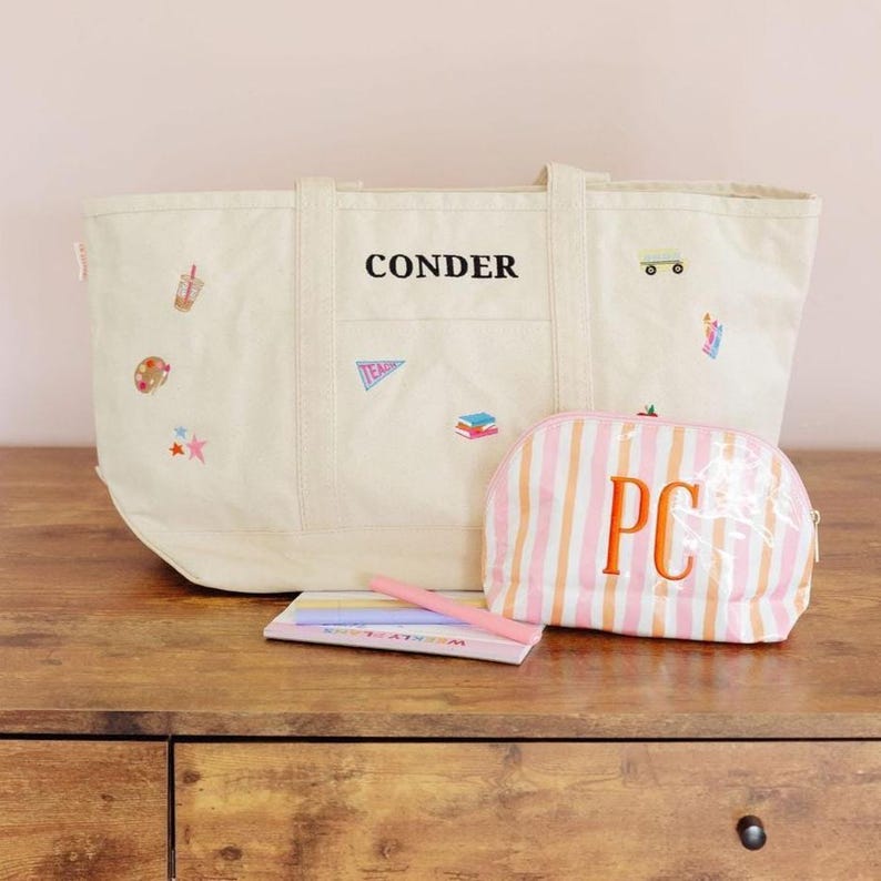 Embroidered Teacher Icon Canvas Tote // Personalized Gift, Teacher Tote Bag, Custom School Bag, Teacher Appreciation, Back to School Totes image 7