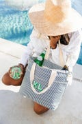 Embroidered Monogram Striped Cooler Tote // Monogrammed Insulated Cooler, Personalized Cooler Bag, Custom Bachelorette Gift, Beach Cooler
