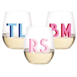 Vaso de vino sin tallo con monograma Shadow (juego de 4) - Despedida de soltera // Boda // Fiesta // Piscina