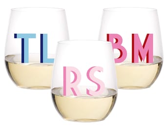 Shadow Monogram Stemless Wine Tumbler (Set of 4) - Bachelorette // Wedding // Party // Pool