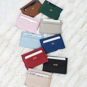 Leather Cardholder with Gold Foil Monogram // Custom Initials, Credit Card Holder, Personalized Small Card Leather Wallet, Minimalistic