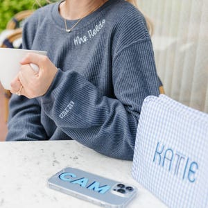 Embroidered Collar/Sleeve Corded Sweatshirt // Personalized Future Mrs Sweatshirt, Engagement Gift, Bridal Shower, Bride To Be, Fiancée