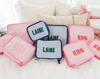 Embroidered Seersucker Packing Cubes (Set Of 3)