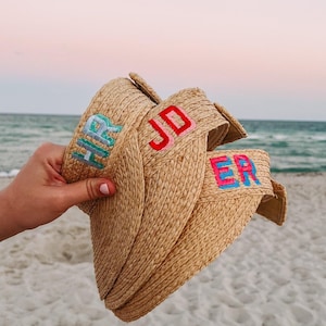 Embroidered Straw Visor - Shadow Monogram // Personalized Straw Visor, Monogram Beach Hat, Bridesmaid Gift, Beach Visor, Bachelorette Party