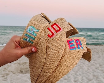Embroidered Straw Visor - Shadow Monogram // Personalized Straw Visor, Monogram Beach Hat, Bridesmaid Gift, Beach Visor, Bachelorette Party