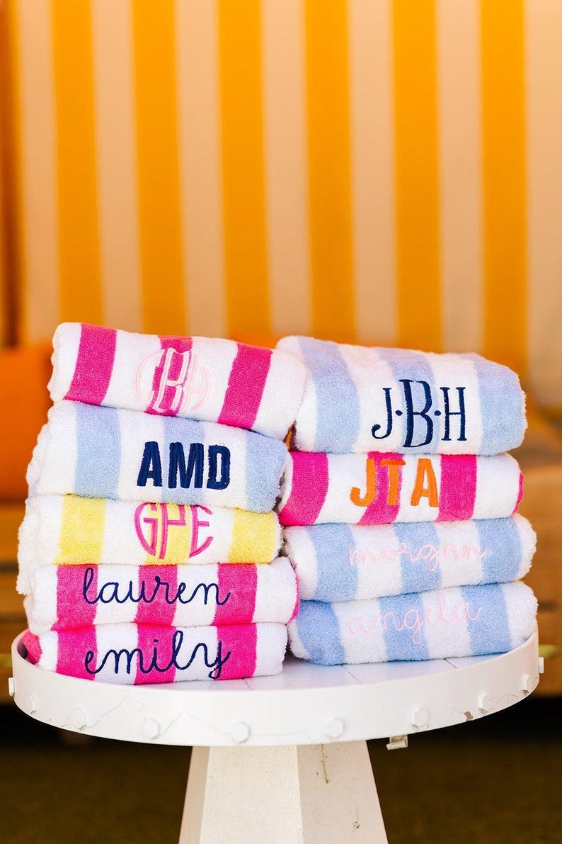 Embroidered Cabana Towel // Custom Towel, Bachelorette Gifts, Striped Beach Towel, Personalized Beach Towel, Custom Gifts, Monogrammed Towel image 7