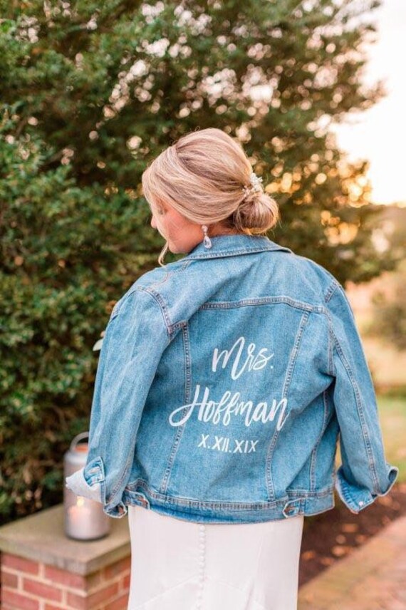 Script Last Name & Roman Numeral Date Denim Jacket middle of - Etsy
