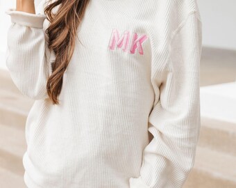 Embroidered Monogram Corded Sweatshirt // Monogrammed Sweatshirt, Monogram Sweater, Crewneck Sweatshirt, Gift for Her, Gift Under 50