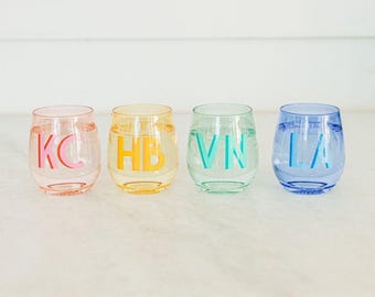 Monogrammed 14 oz Colored Stemless Wine Glass (Set of 4)