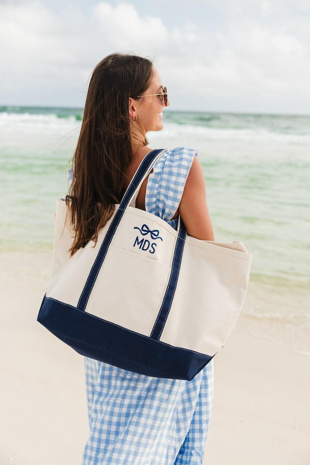 Bolso De Playa De Lazo Azul - Poliéster, Asa Larga, Amplio Interior, Ideal Para Verano Y Compras