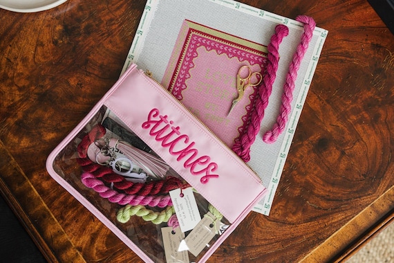 Needlepoint Clear Nylon Pouch // Needlepoint NDLPT Project Bag Storage Bridesmaids Custom Name School Everyday Needlepoint Project Pouch