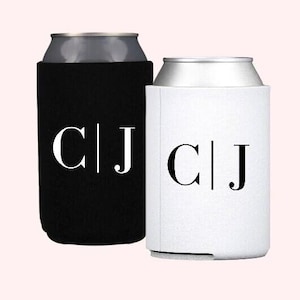 Line Monogram Can Cooler - Line Monogram (Set of 4) // Personalized Drink Hugger, Monogrammed Gift, Party Favor, Custom Can Cooler, Wedding
