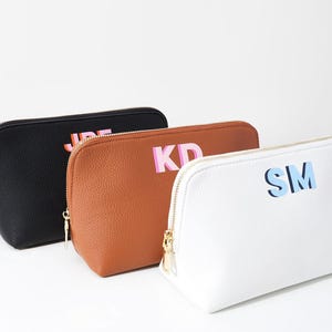 Vegan Leather Pouch // Personalized Leather Zipper Pouch, Custom Christmas Gifts for Her, Personalized Make Up Bag, Travel Accessories