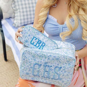 Embroidered Clear Coated Pouch // Personalized Floral Makeup Bag, Bridesmaid Gift, Custom Toiletry Bag, Gift for Her