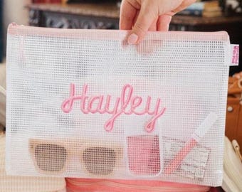 Embroidered Pool Bag // Bridesmaids Wedding Custom Bachelorette Name School Everyday Personalized Bag Wet Dry Bag Waterproof Sunscreen Bag