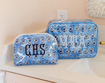 Embroidered Clear Coated Pouch // Personalized Floral Makeup Bag, Bridesmaid Gift, Custom Toiletry Bag