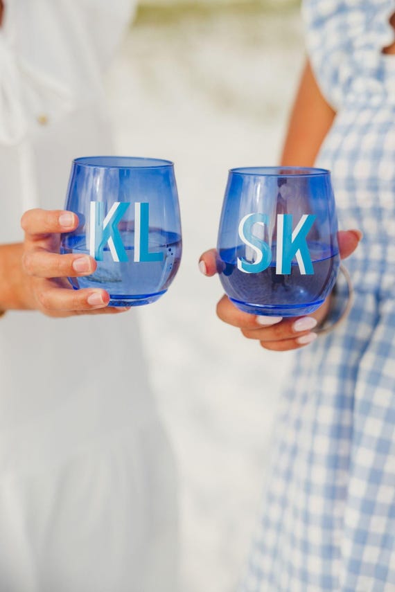 Monogrammed 14 oz Colored Stemless Wine Glass (Set of 4)