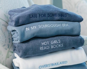 Custom Embroidered Sweatshirt // Personalized Crewneck, Custom Text Sweatshirt, Embroidered Text Crewneck, Gift for Bride, Personalized Gift