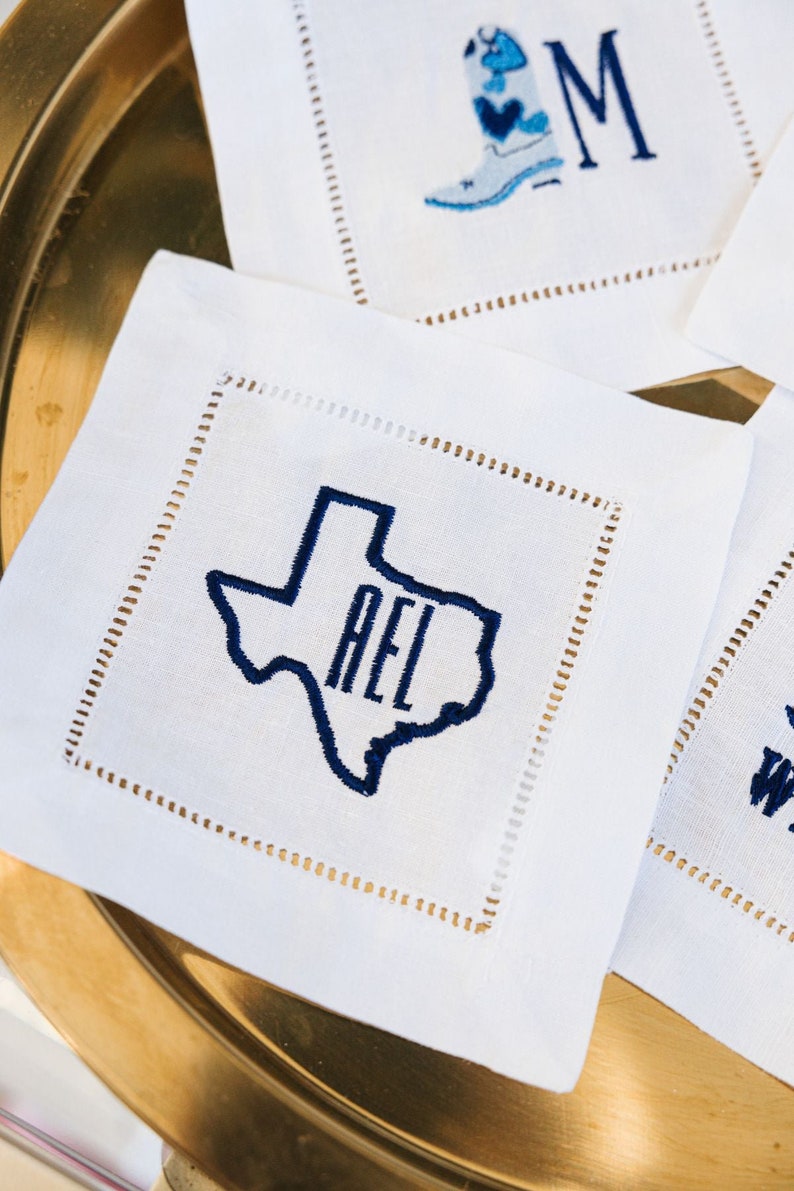 Embroidered Texas Monogram Cocktail Napkins Set of 4 image 3