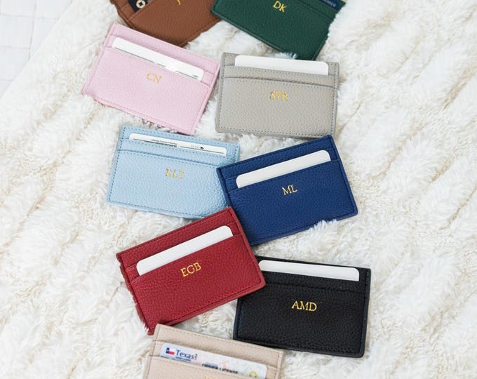 Leather Cardholder with Gold Foil Monogram // Custom Initials, Credit Card Holder, Personalized Small Card Leather Wallet, Minimalistic