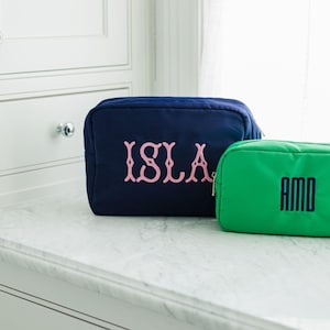 Embroidered Nylon Pouch (Large & Extra Large) // Personalized Makeup Bag Custom Cosmetic Bag Bridesmaid Gift Travel Makeup Bag Toiletry Bag