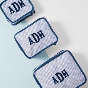 Embroidered Seersucker Packing Cubes with Applique (Set Of 3) // Personalized Travel Organizers, Travel Gift, Luggage Organizers, Mom Gift