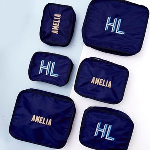 Embroidered Nylon Packing Cubes (Set Of 3) // Travel Cubes, Clothing Storage, Luggage Suitcase Organizer, Shoes Travel Bag, Travel Gifts