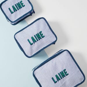 Embroidered Seersucker Packing Cubes (Set Of 3) // Travel Cubes, Clothing Storage, Luggage Suitcase Organizer, Shoes Travel Bag, Travel Gift