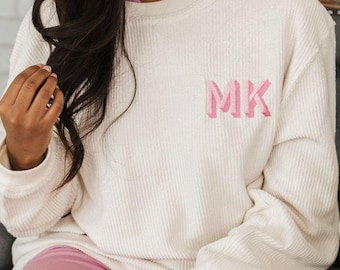 Embroidered Monogram Corded Sweatshirt // Monogram Sweatshirt, Monogram Gift, Personalized Monogram, Monogram Pullover, Monogrammed Sweater