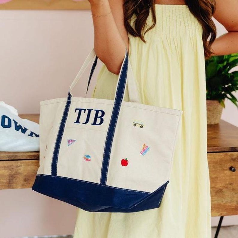 Embroidered Teacher Icon Canvas Tote // Personalized Gift, Teacher Tote Bag, Custom School Bag, Teacher Appreciation, Back to School Totes image 9