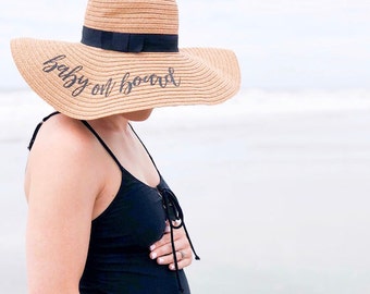 Baby on Board Black Ribbon Floppy Beach Hat // Babymoon Beach Weekend