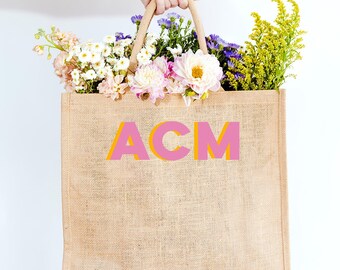 Shadow Monogram Jute Carryall // Bridesmaid, Beach, Shoulder, Tote Bag, Custom Beach Bag, Personalized Bridesmaid Bag, Bridesmaid Gift Bag
