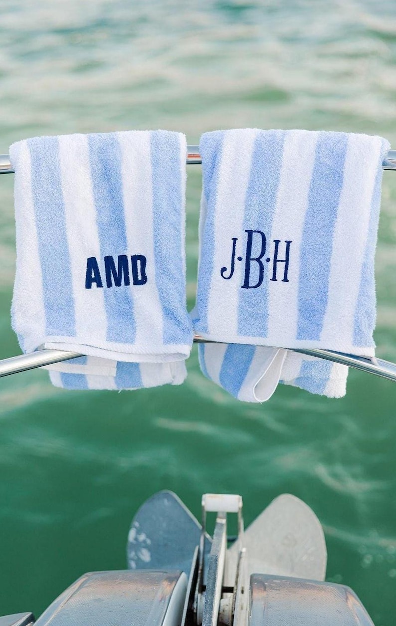 Embroidered Cabana Towel // Custom Towel, Bachelorette Gifts, Striped Beach Towel, Personalized Beach Towel, Custom Gifts, Monogrammed Towel image 2